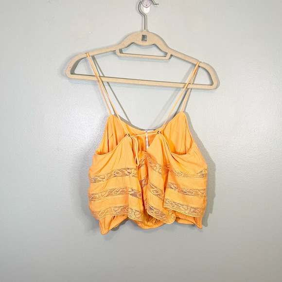 Free People Women's Orange Lace Spaghetti Home Again Cami Cropped Top Small NWT - Picture 2 of 9